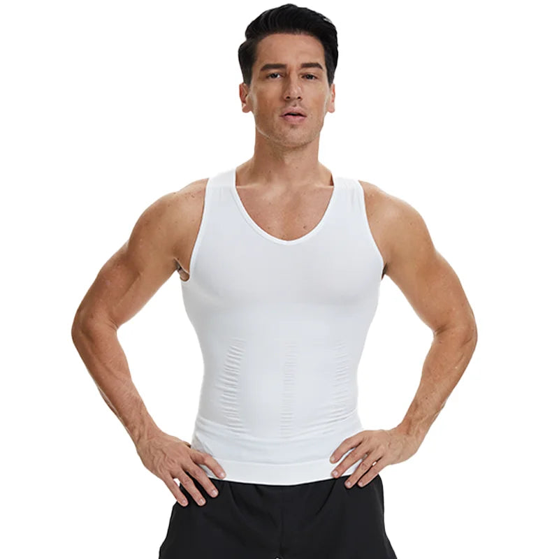 Men V Neck Compression Vest Slimming Body Shaper Abs Abdomen Workout Tank Top Sleeveless Shapewear Belly Control Shirt