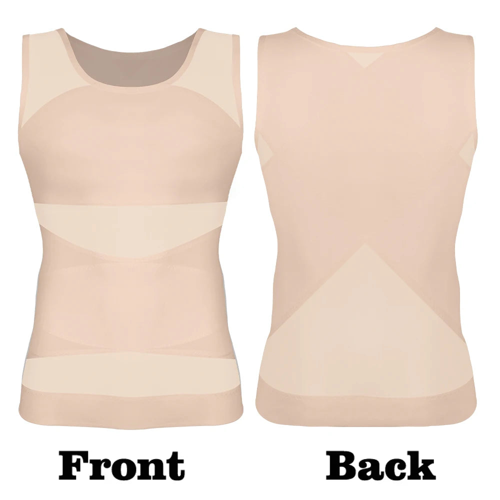 Men Compression Shirt Slimming Undershirt Body Shaper Chest Compression Tummy Control Tank Top Shapewear Underwear