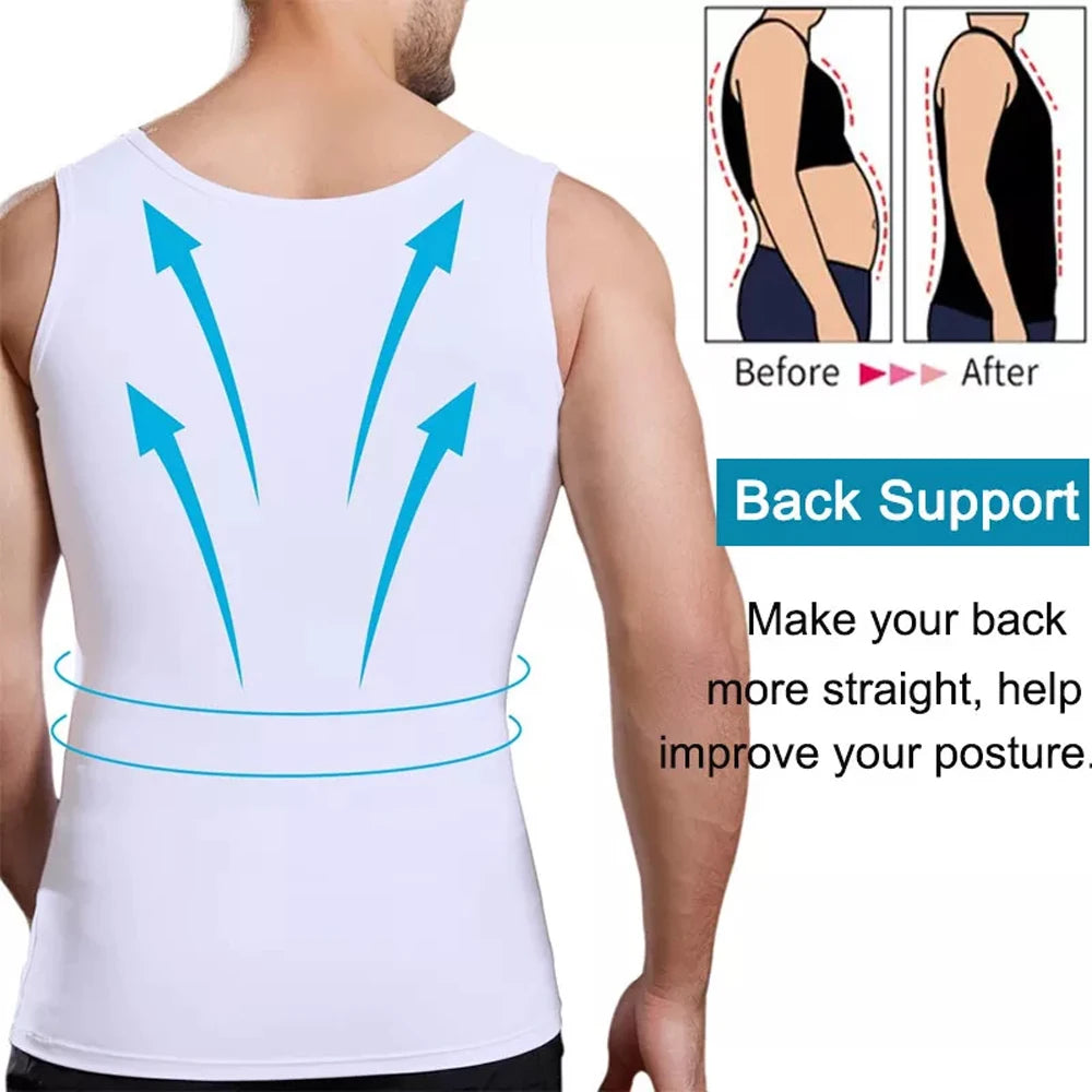 2PCS Men's Slimming Shirts High Compression Tummy Control Round Neck Body Shaper Top