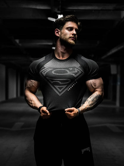 2025 YOUNGAL New Men's Fitness T-shirts clothing sports Tshirt tights high elastic training short sleeve fitness man clothing