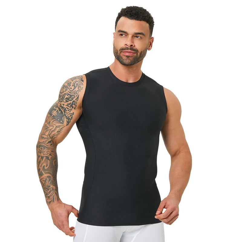 Men's ribbed shapewear vest, slim fitting shirt, breathable and comfortable exercise and fitness abdominal slimming sports vest