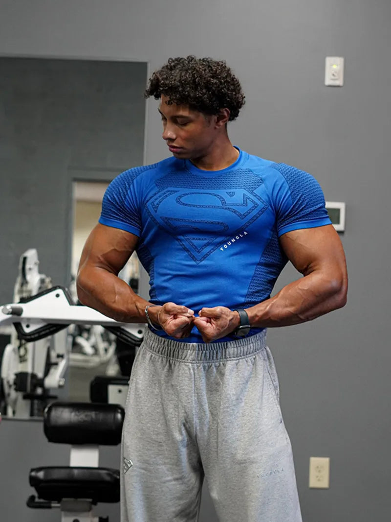 2025 YOUNGAL New Men's Fitness T-shirts clothing sports Tshirt tights high elastic training short sleeve fitness man clothing