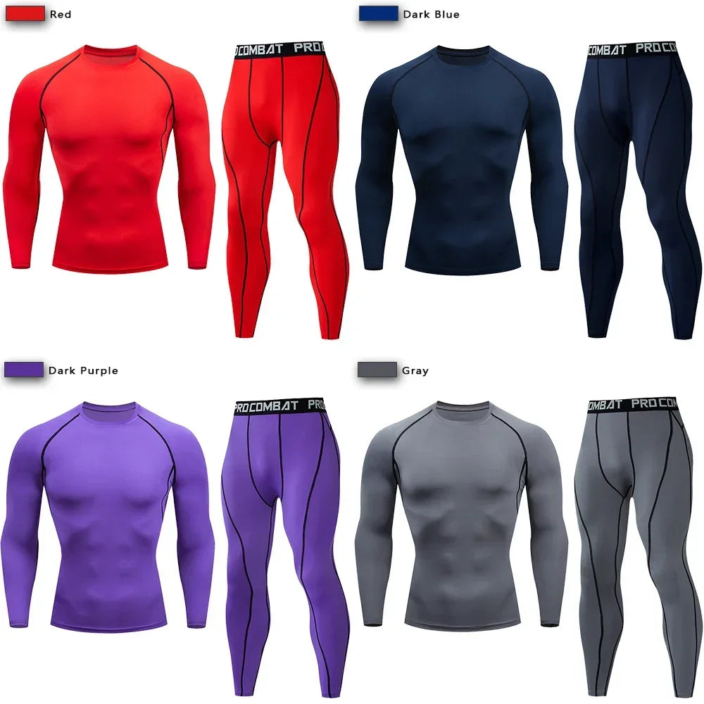 2pcs Men's Compression Sportswear Suit Elastic Training Yoga Sets Workout Jogging Fitness Clothing Tracksuit Pants Sporting