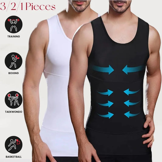 3/2/1Pieces Men's Compression Body Shaper Tank Top, Slimming Vest