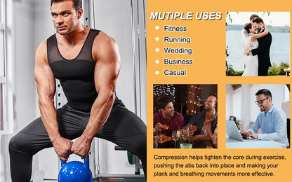 Men Compression Shirt Slimming Undershirt Body Shaper Chest Compression Tummy Control Tank Top Shapewear Underwear
