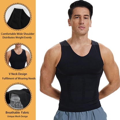 Men V Neck Compression Vest Slimming Body Shaper Abs Abdomen Workout Tank Top Sleeveless Shapewear Belly Control Shirt