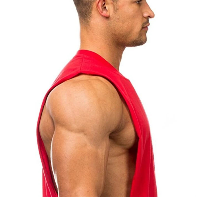 Gym Fitness Training Vests Cotton Breathable Side Slits Tank Tops Mens Bodybuilding Muscle Sleeveless Singlets Workout Shirts