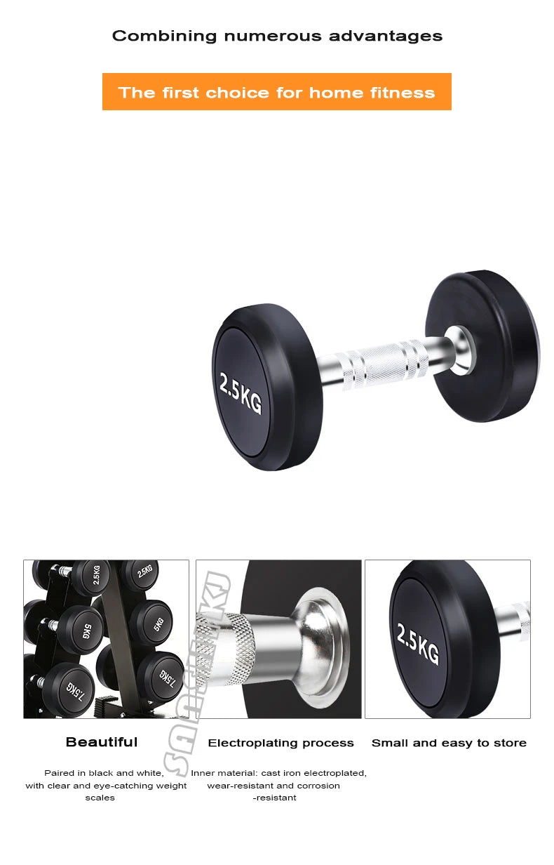 Round Rubber Coated Steel Dumbbell for Men and Women, Special Fitness Equipment, Classic, 5kg-20kg