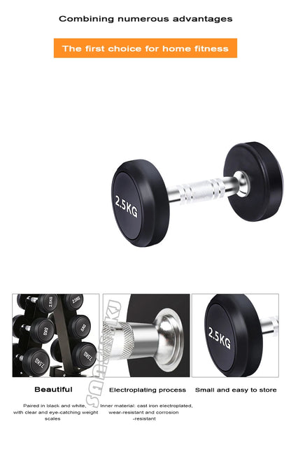 Round Rubber Coated Steel Dumbbell for Men and Women, Special Fitness Equipment, Classic, 5kg-20kg