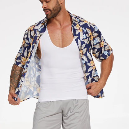 New Men's Shapewear Slimming Body Shaper Horizontal Stripe Compression Band Tummy Control T-Shirt Cross Elastic Workout Top