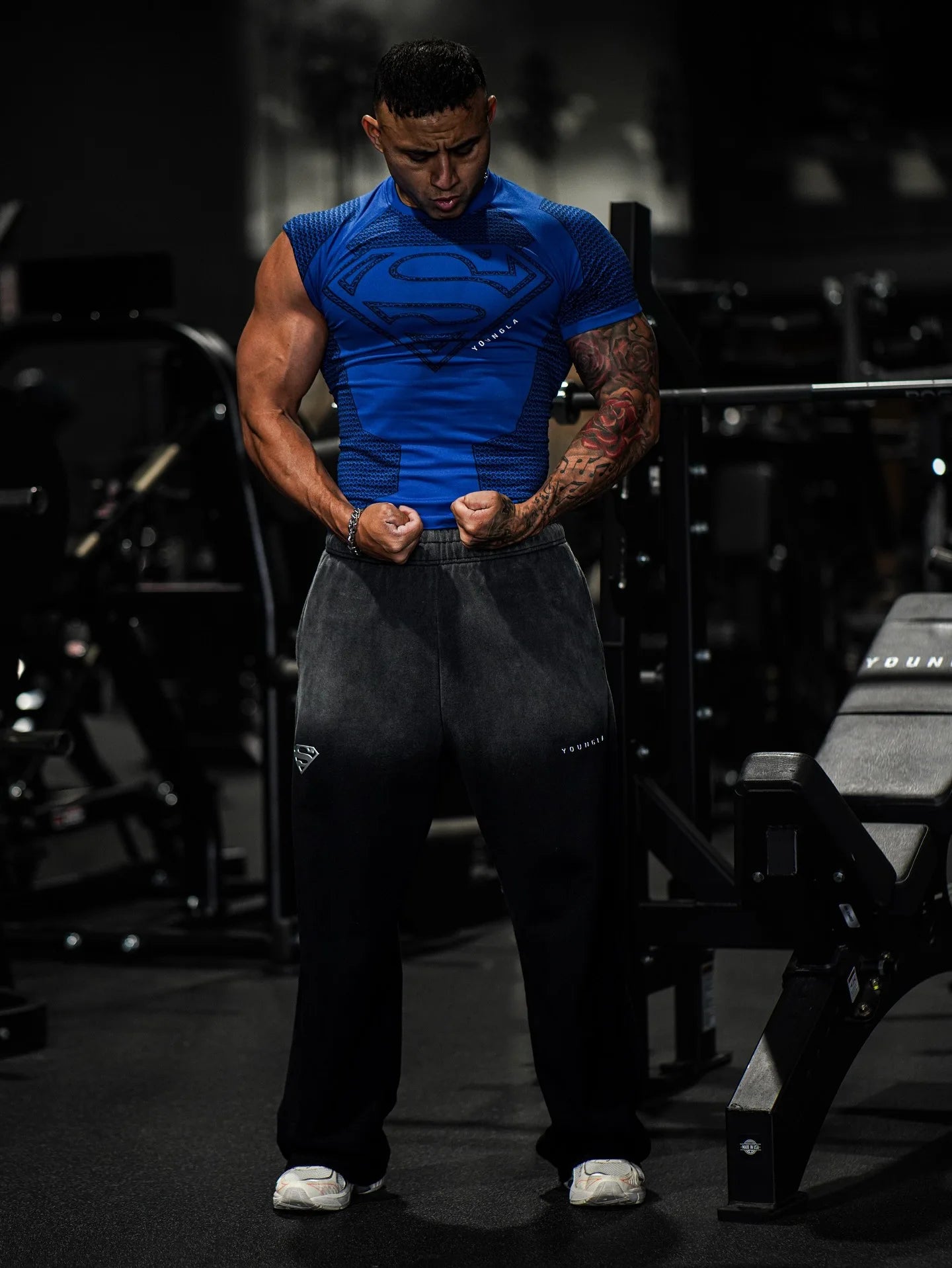 2025 YOUNGAL New Men's Fitness T-shirts clothing sports Tshirt tights high elastic training short sleeve fitness man clothing