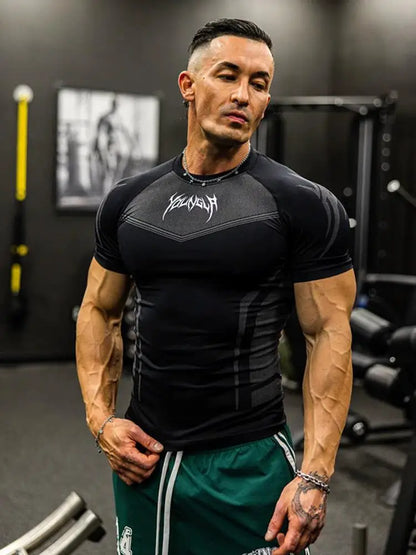 Men Short Sleeve 2025 Spring Autumn New StyleFitness Clothes Quick Drying Breathable Stretch Tight Fitting Clothing T-Shirt