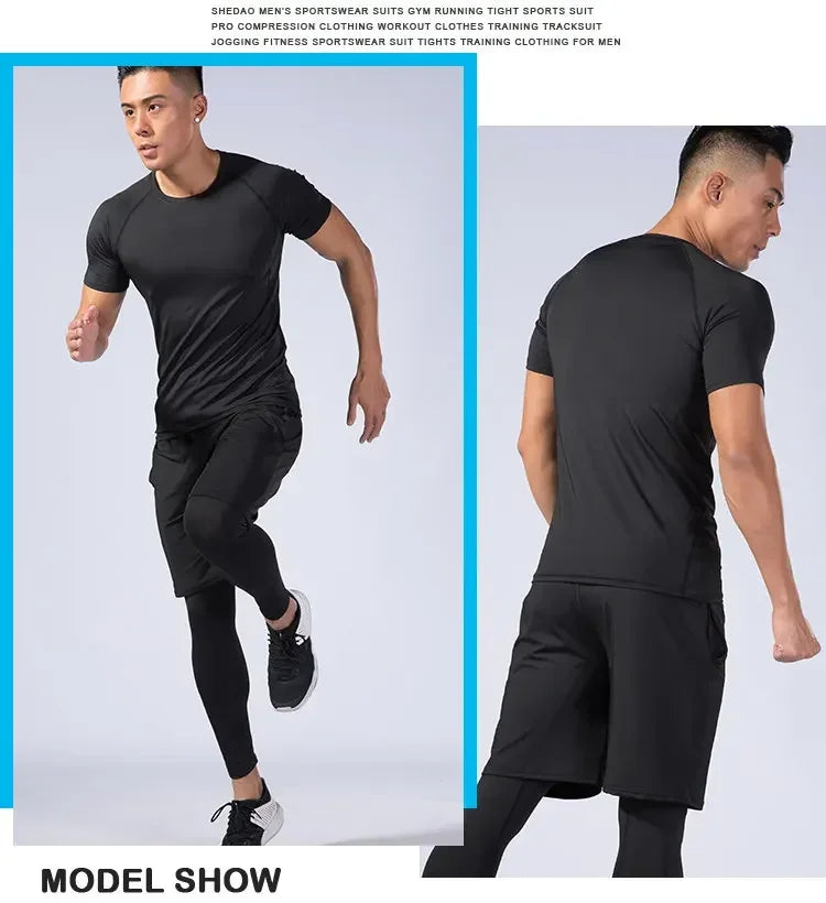 2pcs Men's Compression Sportswear Suit Elastic Training Yoga Sets Workout Jogging Fitness Clothing Tracksuit Pants Sporting
