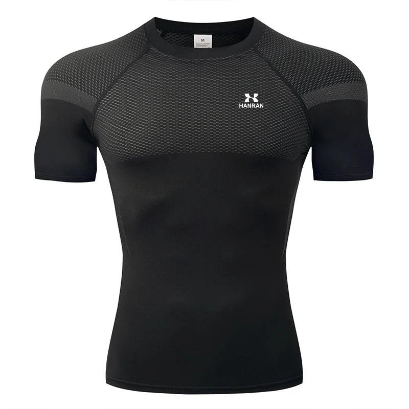 HANRAN Men's Compression shirt Tight Quick Dry Running Sports T-Shirt Gym Fitness Training Workout Breathable Man Brand Top
