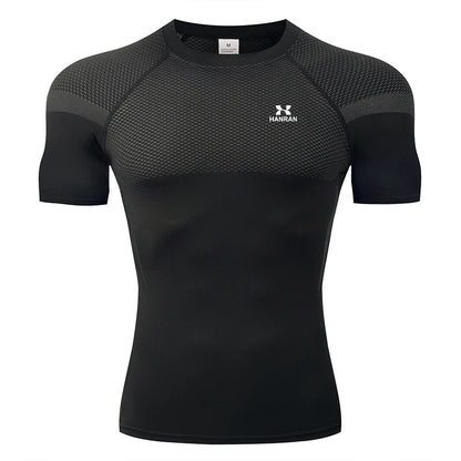 HANRAN Men's Compression shirt Tight Quick Dry Running Sports T-Shirt Gym Fitness Training Workout Breathable Man Brand Top