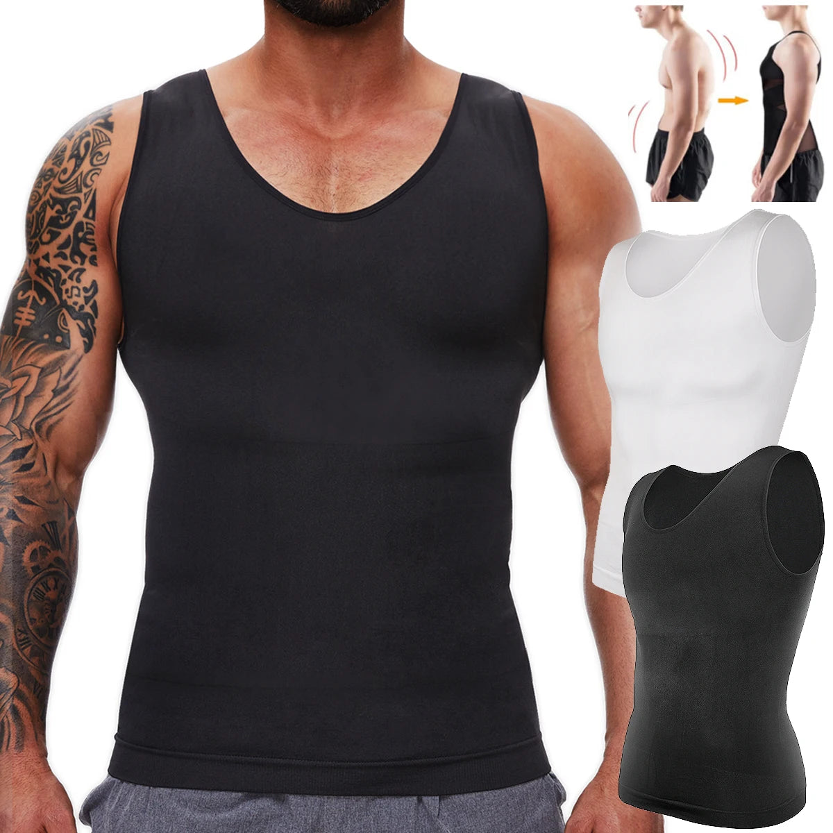 Mens Tummy Control Shapers Compression Shirt Slimming Undershirt Body Shaper Tank Tops gynomastica Sleeveless Shapewear Vest