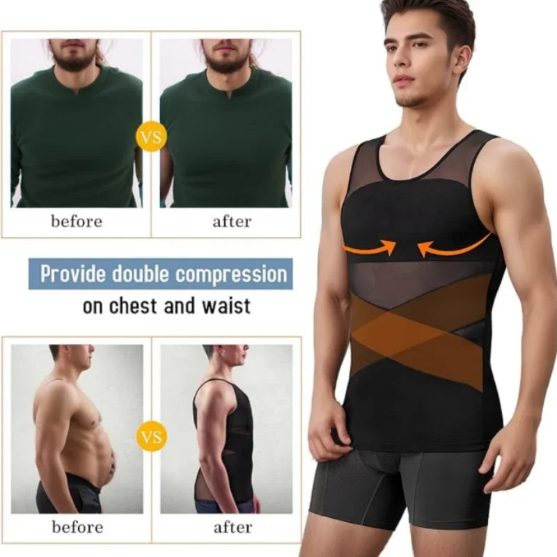 Men Compression Shirts for Men Shapewear Chest Abdomen Control Body Shaper Slimming Undershirt Workout Vest Tank Top