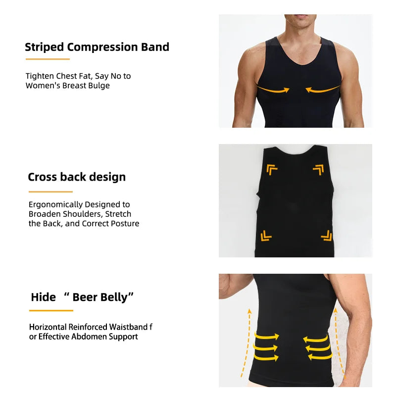 Men V Neck Compression Vest Slimming Body Shaper Abs Abdomen Workout Tank Top Sleeveless Shapewear Belly Control Shirt