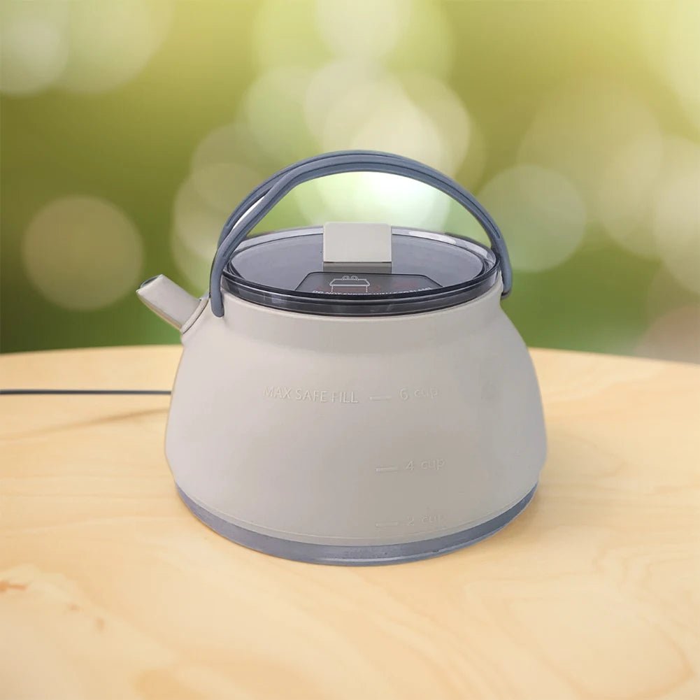 1.5/1L Foldable Silicone Kettle with Handle Outdoor Collapsible Kettle Stainless Steel Bottom Water Pot for Campting Backpacking