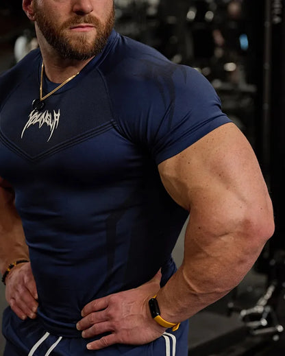 Men Short Sleeve 2025 Spring Autumn New StyleFitness Clothes Quick Drying Breathable Stretch Tight Fitting Clothing T-Shirt