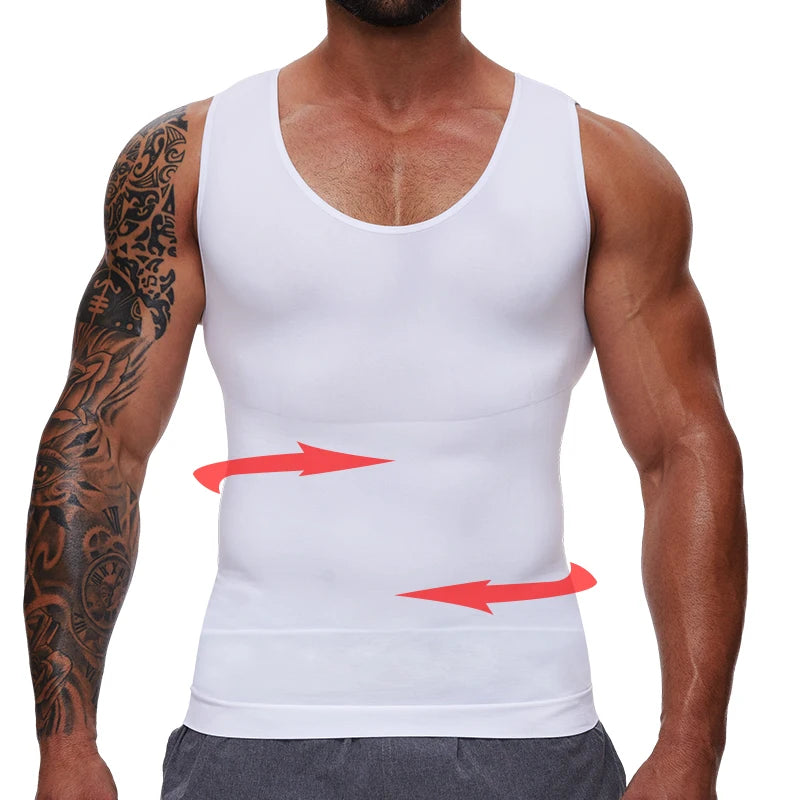 Mens Tummy Compression Shirts Control Shapewear Flat Belly Shaping Abdomen Vest Tank Top Fitness Workout Slimming Body Shaper