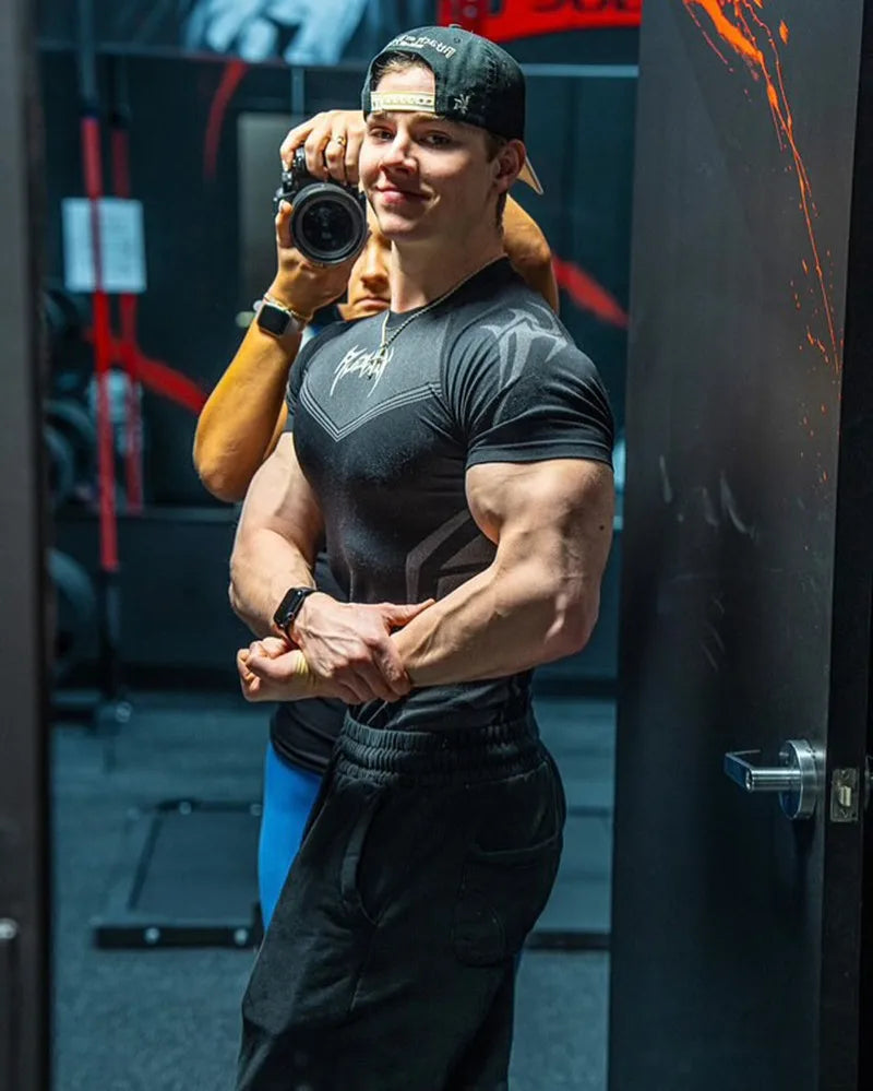 Men Short Sleeve 2025 Spring Autumn New StyleFitness Clothes Quick Drying Breathable Stretch Tight Fitting Clothing T-Shirt