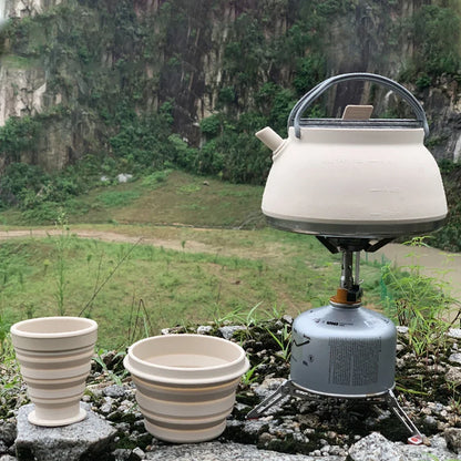 1.5/1L Foldable Silicone Kettle with Handle Outdoor Collapsible Kettle Stainless Steel Bottom Water Pot for Campting Backpacking