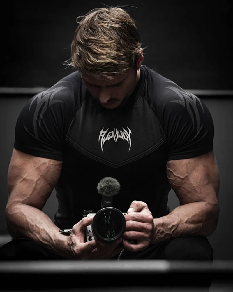 Men Short Sleeve 2025 Spring Autumn New StyleFitness Clothes Quick Drying Breathable Stretch Tight Fitting Clothing T-Shirt