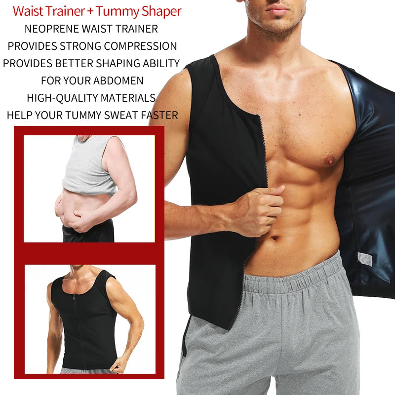 Men Abdomen Reducer Body Shaper Promote Sweat Sauna Vest Fitness Waist Trainer Belly Slimming Shapewear Fat Burner Corset Top