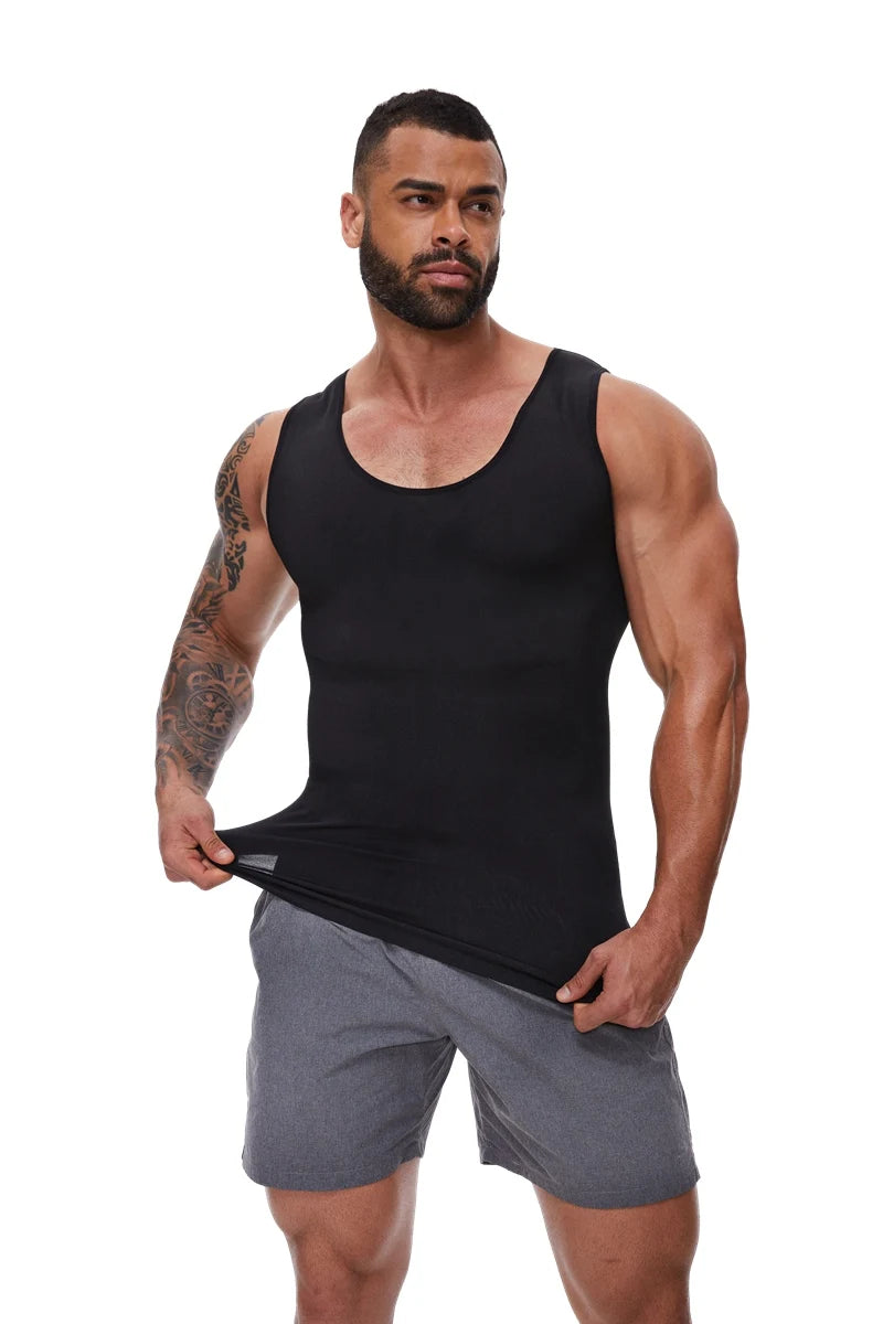 Compression Shirts Men Tummy Control Shapewear Compression Shirt Flat Belly Abdomen Slim Vest Waist Trainer Fitness Workout