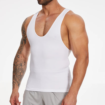 New Men's Shapewear Slimming Body Shaper Horizontal Stripe Compression Band Tummy Control T-Shirt Cross Elastic Workout Top