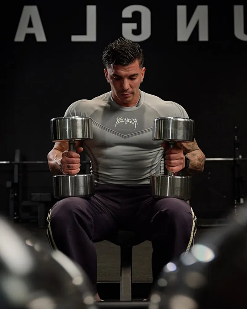 Men Short Sleeve 2025 Spring Autumn New StyleFitness Clothes Quick Drying Breathable Stretch Tight Fitting Clothing T-Shirt