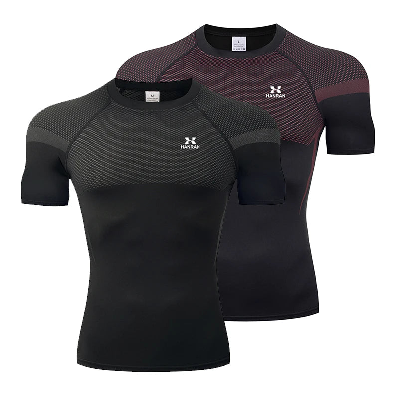 HANRAN Men's Compression shirt Tight Quick Dry Running Sports T-Shirt Gym Fitness Training Workout Breathable Man Brand Top