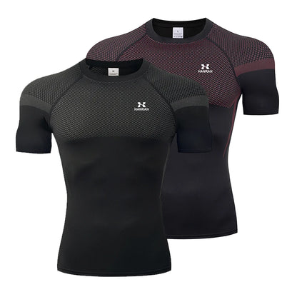 HANRAN Men's Compression shirt Tight Quick Dry Running Sports T-Shirt Gym Fitness Training Workout Breathable Man Brand Top