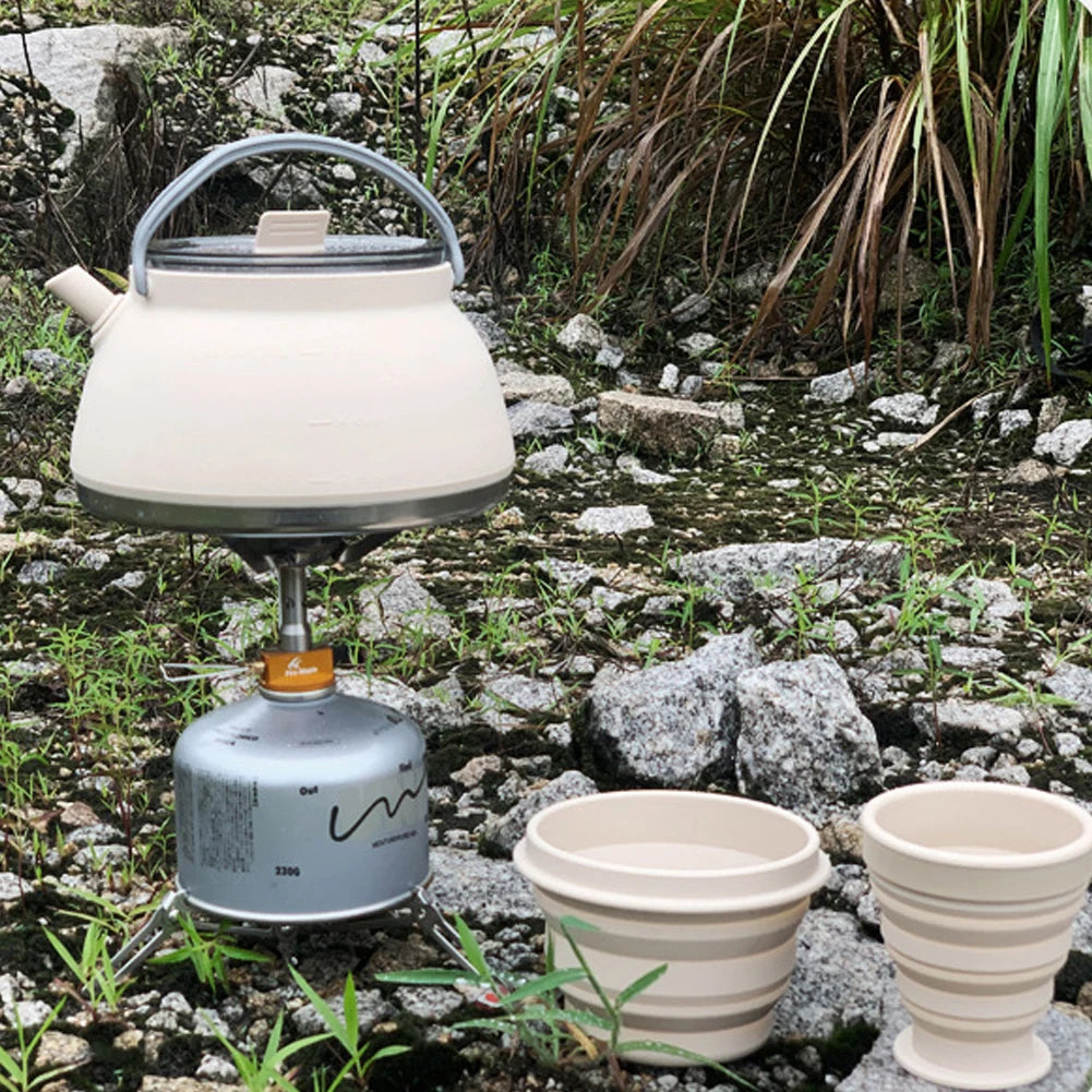 1.5/1L Foldable Silicone Kettle with Handle Outdoor Collapsible Kettle Stainless Steel Bottom Water Pot for Campting Backpacking