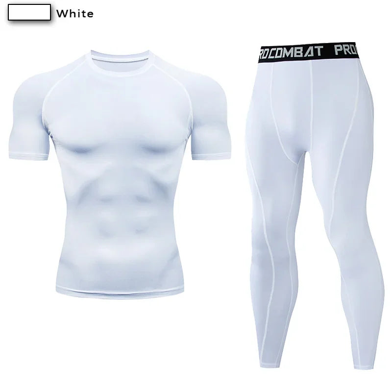2pcs Men's Compression Sportswear Suit Elastic Training Yoga Sets Workout Jogging Fitness Clothing Tracksuit Pants Sporting