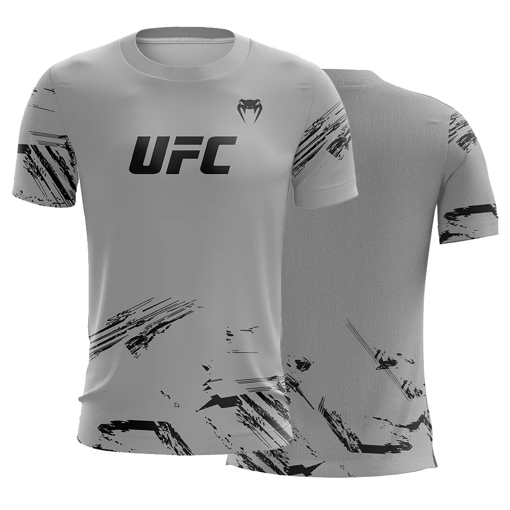 Men's UFC Fashion Short Sleeve Gym Running Round Neck T-Shirt MMA Training Exercise Gym Sport Tops Lightweight Player Jersey