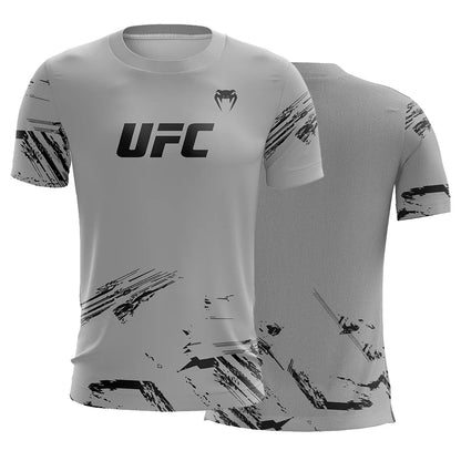Men's UFC Fashion Short Sleeve Gym Running Round Neck T-Shirt MMA Training Exercise Gym Sport Tops Lightweight Player Jersey