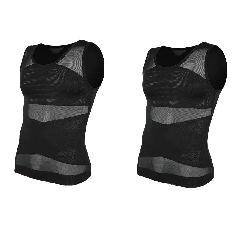 Compression Shirt for Men Slimming Undershirt Body Shaper Tank Top Gynomastica Sleeveless Shapewear Vest Mesh Cross Suit 3XL