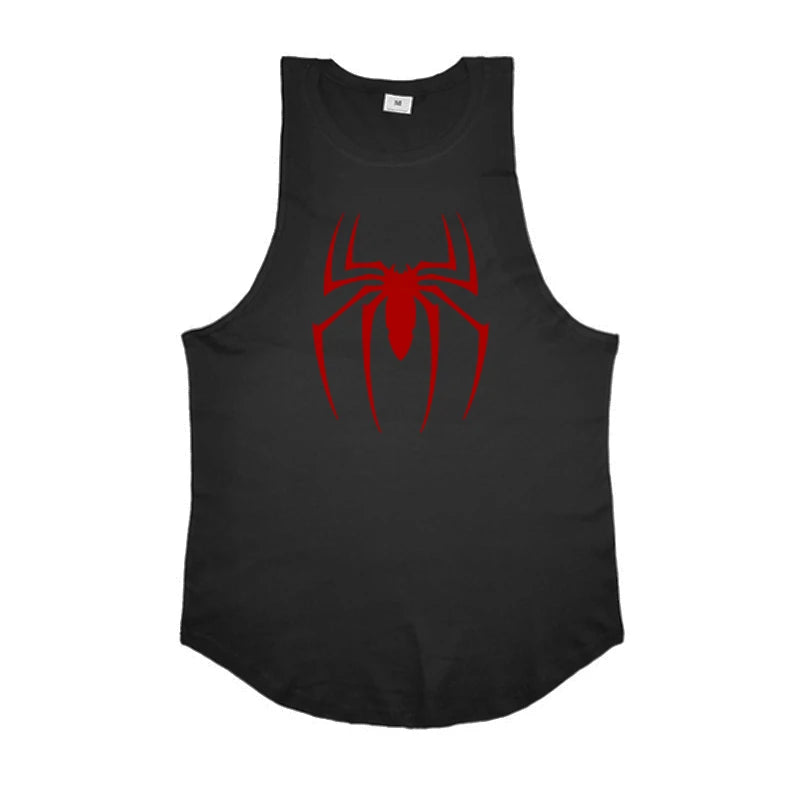 Red Spider Printed Running Tank Tops Gym Fitness Cotton Breathable Sleeveless T-Shirt Mens Bodybuilding Loose Training Clothing