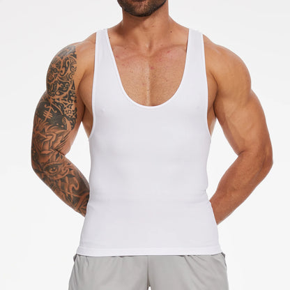 New Men's Shapewear Slimming Body Shaper Horizontal Stripe Compression Band Tummy Control T-Shirt Cross Elastic Workout Top