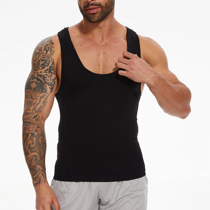 New Men's Shapewear Slimming Body Shaper Horizontal Stripe Compression Band Tummy Control T-Shirt Cross Elastic Workout Top