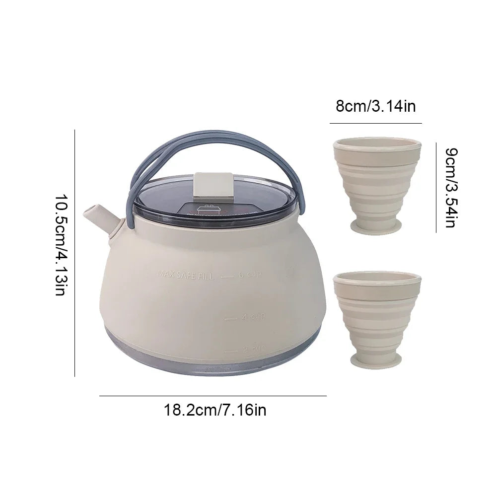 1.5/1L Foldable Silicone Kettle with Handle Outdoor Collapsible Kettle Stainless Steel Bottom Water Pot for Campting Backpacking