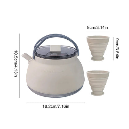 1.5/1L Foldable Silicone Kettle with Handle Outdoor Collapsible Kettle Stainless Steel Bottom Water Pot for Campting Backpacking