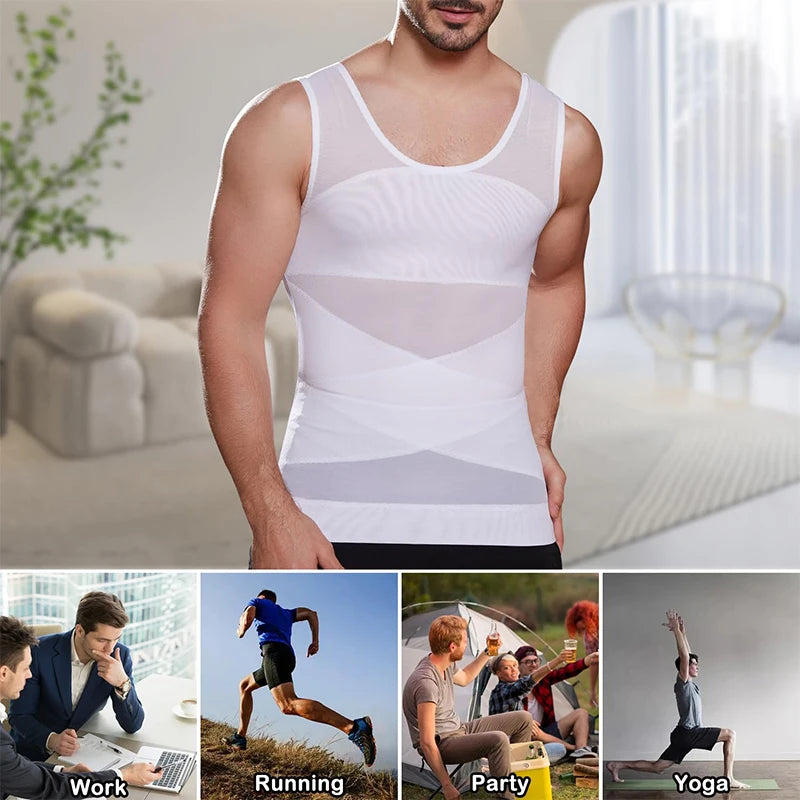 Men Compression Shirt Slimming Undershirt Body Shaper Chest Compression Tummy Control Tank Top Shapewear Underwear