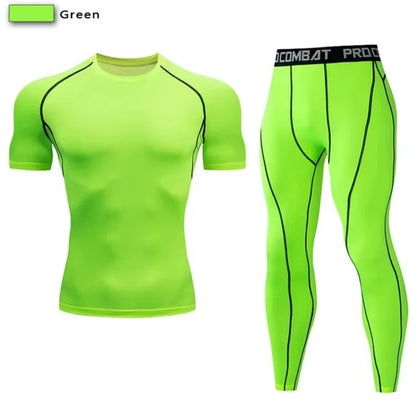2pcs Men's Compression Sportswear Suit Elastic Training Yoga Sets Workout Jogging Fitness Clothing Tracksuit Pants Sporting