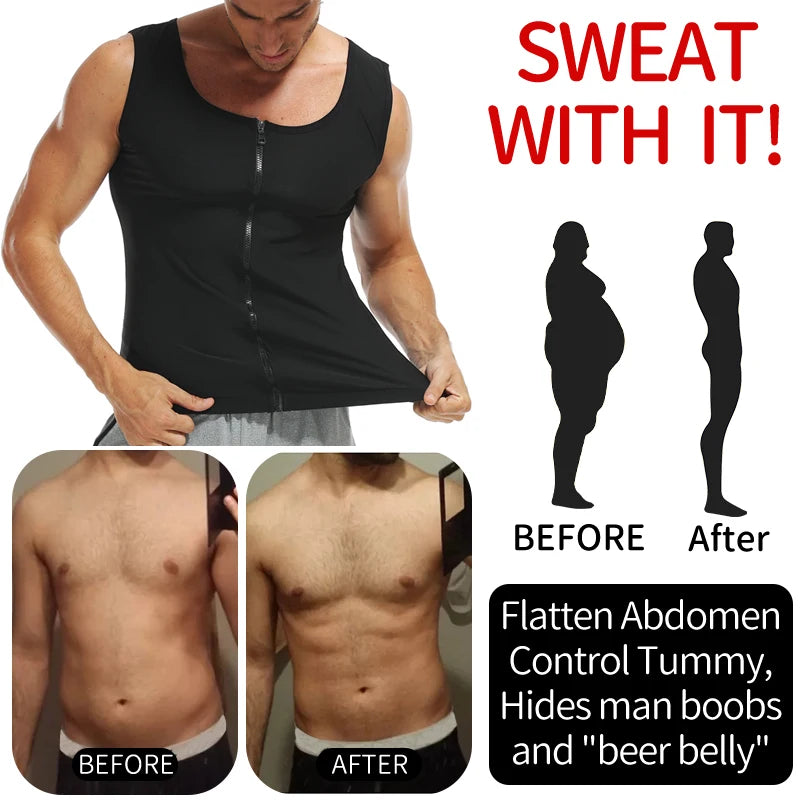 Men Abdomen Reducer Body Shaper Promote Sweat Sauna Vest Fitness Waist Trainer Belly Slimming Shapewear Fat Burner Corset Top