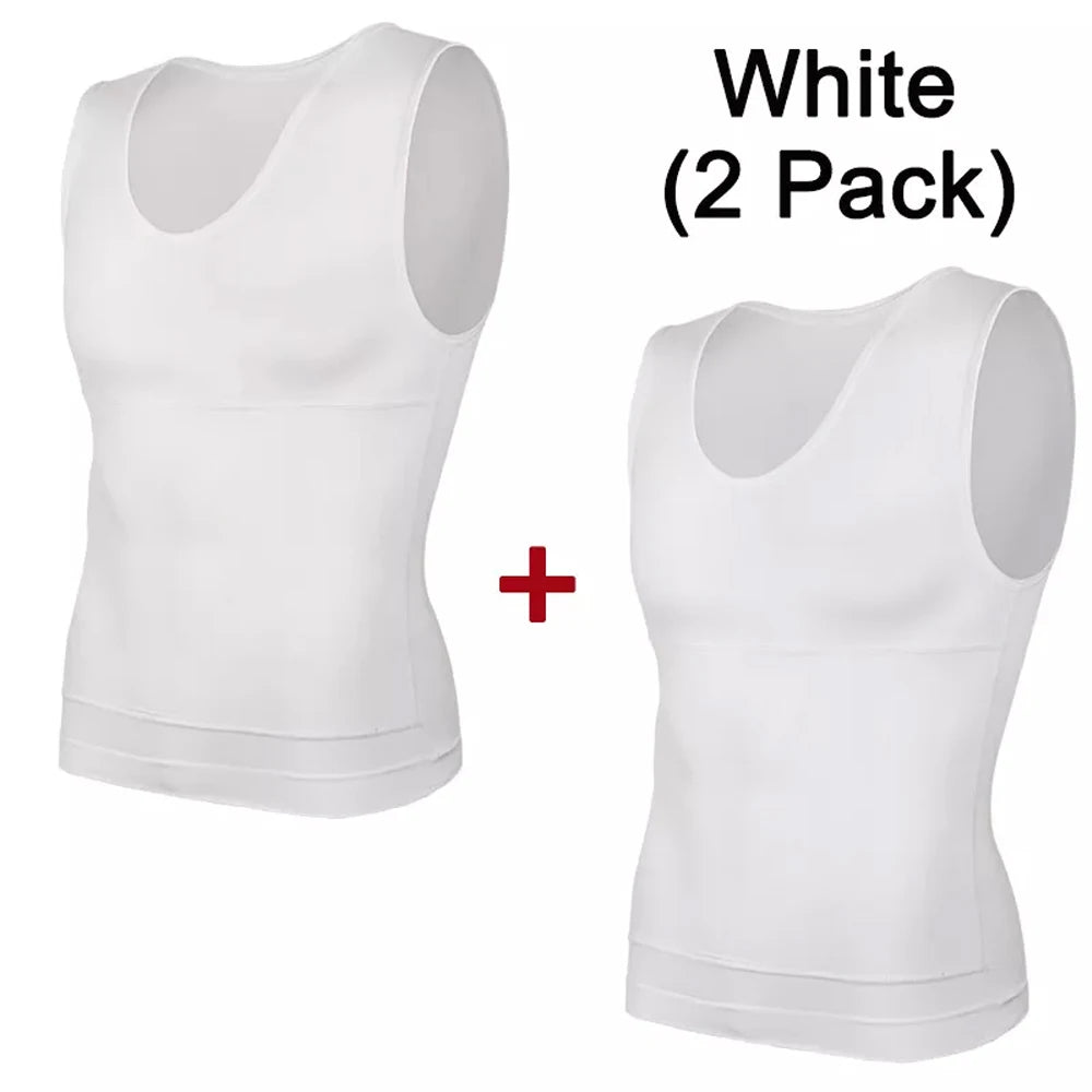 2PCS Men's Slimming Shirts High Compression Tummy Control Round Neck Body Shaper Top