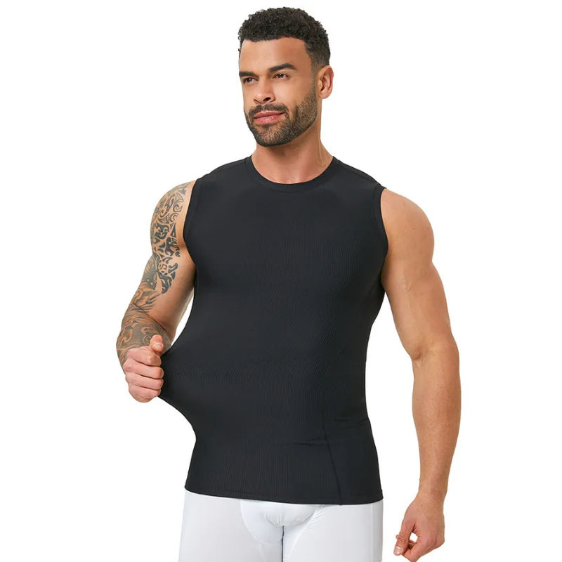 Men's ribbed shapewear vest, slim fitting shirt, breathable and comfortable exercise and fitness abdominal slimming sports vest