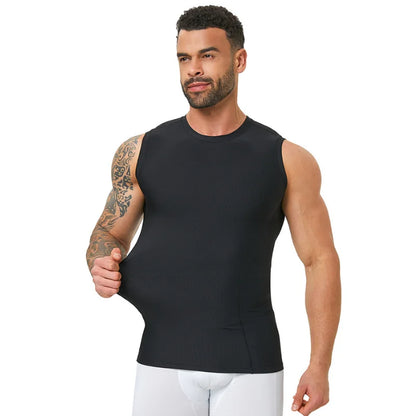 Men's ribbed shapewear vest, slim fitting shirt, breathable and comfortable exercise and fitness abdominal slimming sports vest